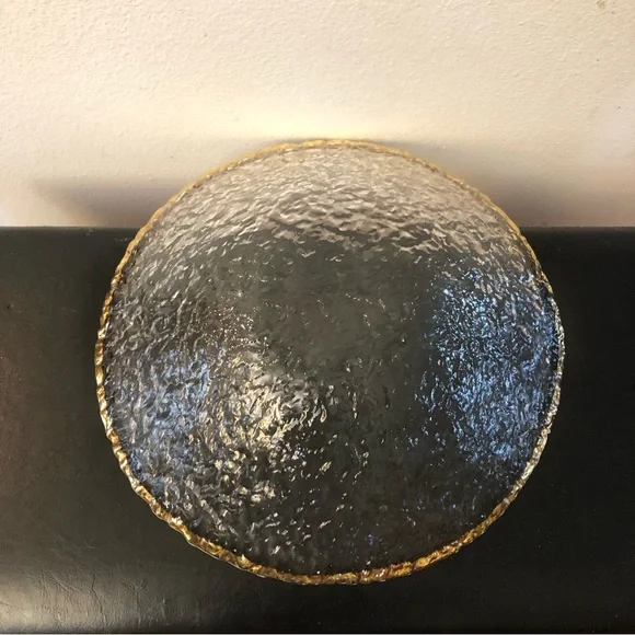 Mid Century Modern Large Glass Bowl with Gold Trim and Wavy Glass 1950s